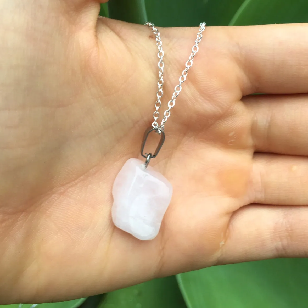 Rose Quartz Tumble Silver Necklace