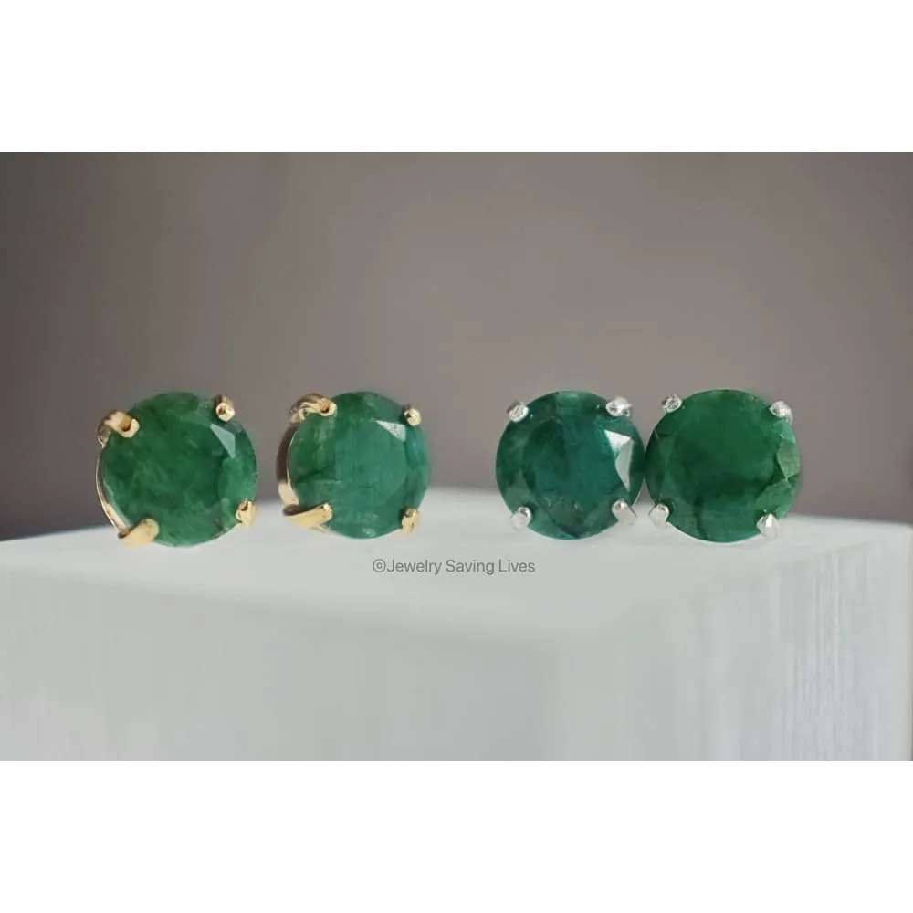 Round Natural Emerald Stud Earrings