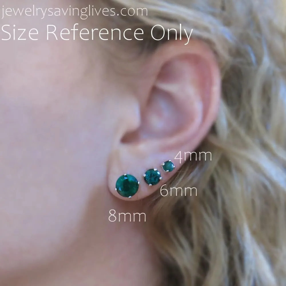 Round Natural Emerald Stud Earrings