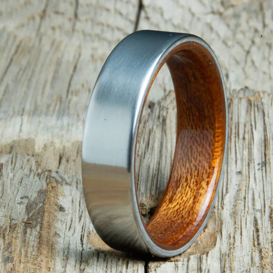 Satin titanium Acacia wood lined ring