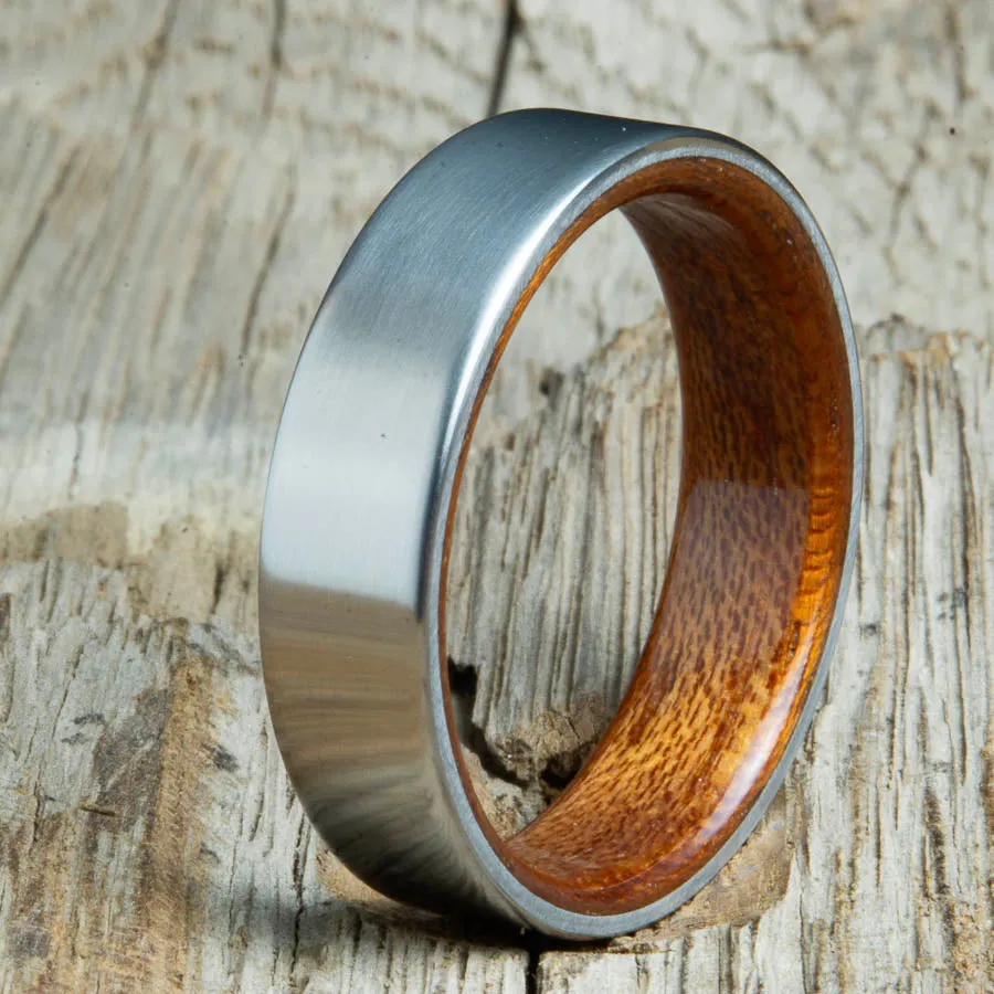Satin titanium Acacia wood lined ring