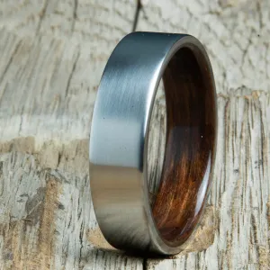 Satin titanium ebony wood lined ring