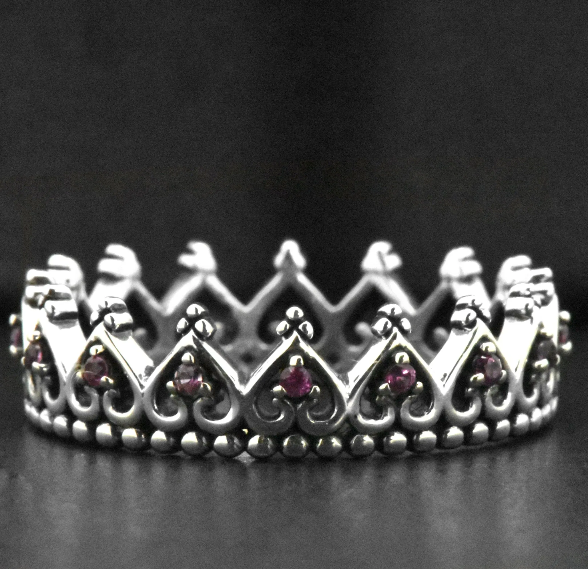 Sterling Silver Created Pink Sapphire Eternity Crown Heart Ring Band