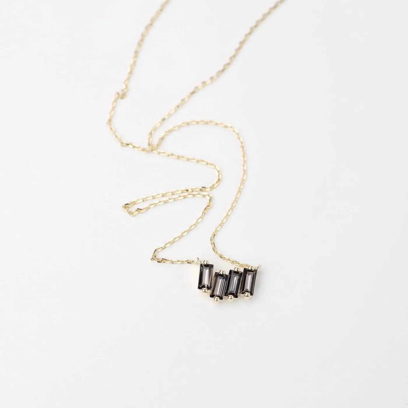 Yellow Gold Mini Zig Zag Black Night Quartz Bar Necklace