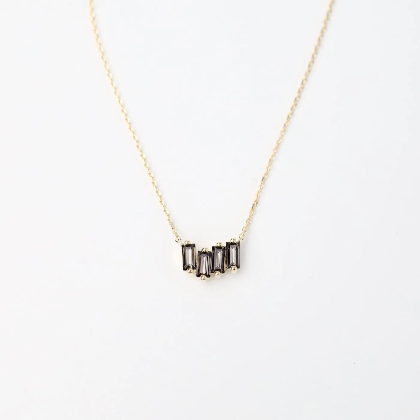 Yellow Gold Mini Zig Zag Black Night Quartz Bar Necklace